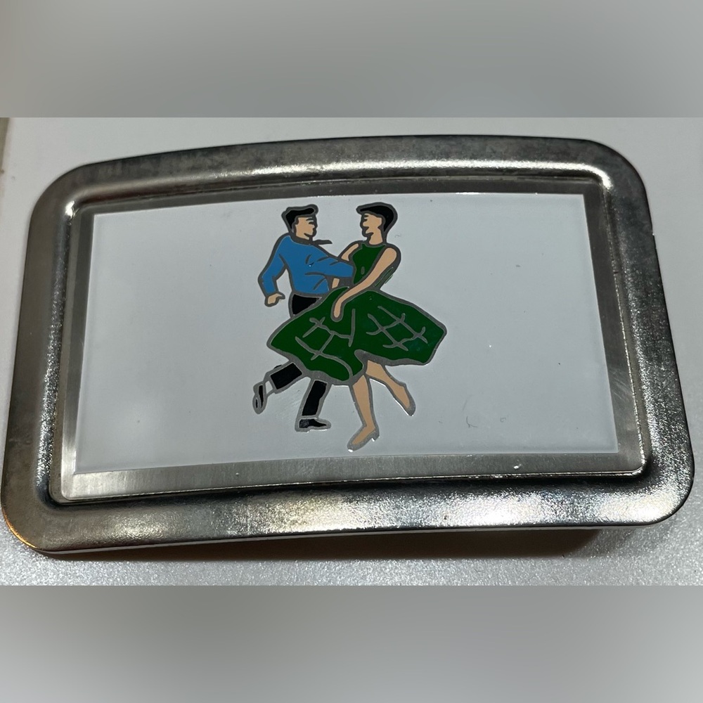 Silver Belt Buckle with Dancing Couple Design